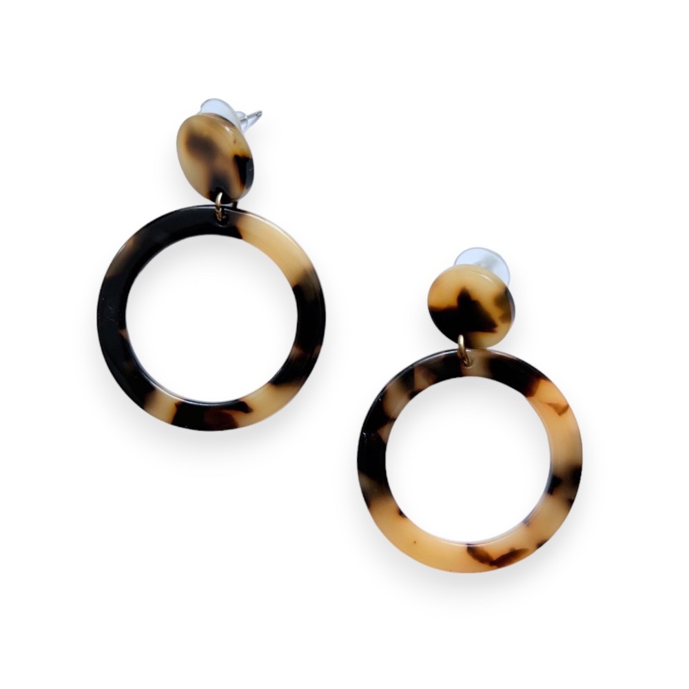 Women's Trendy Fashion Jewelry Marbled Circle Tortoise Shell Resin Drop Earrings